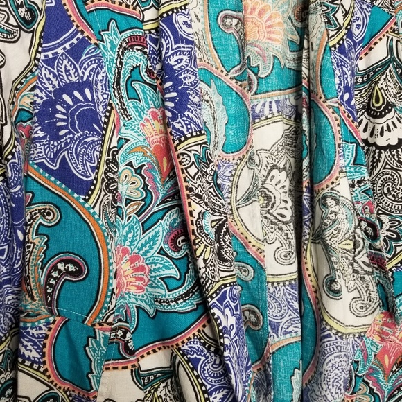 Chino Teal Paisley Print 100% Linen Open Cardigan Size 2 - Picture 2 of 7